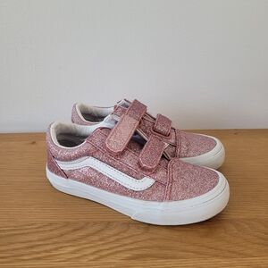 Vans Kids Old Skool V Sparkly Pink Sneakers Size 12 Girl
